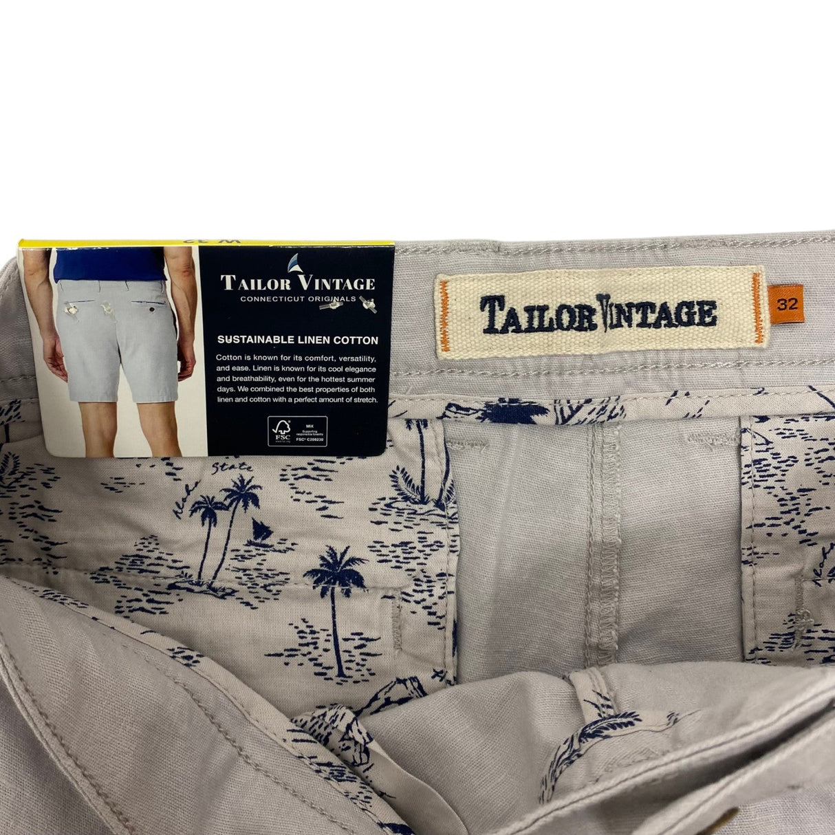 Tailor Vintage Men's Stretch Linen Cotton Walking Short - Quiet Grey SIZE - 32