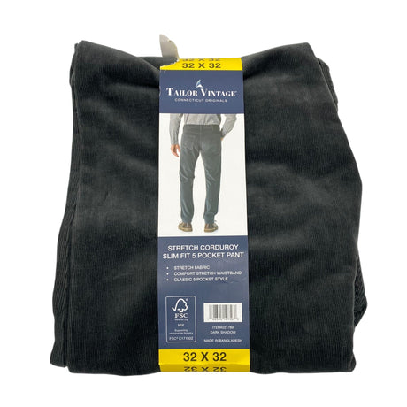 Tailor Vintage Men's Corduroy Slim Fit 5 Pocket Pants - Dark Shadow SIZE - 32