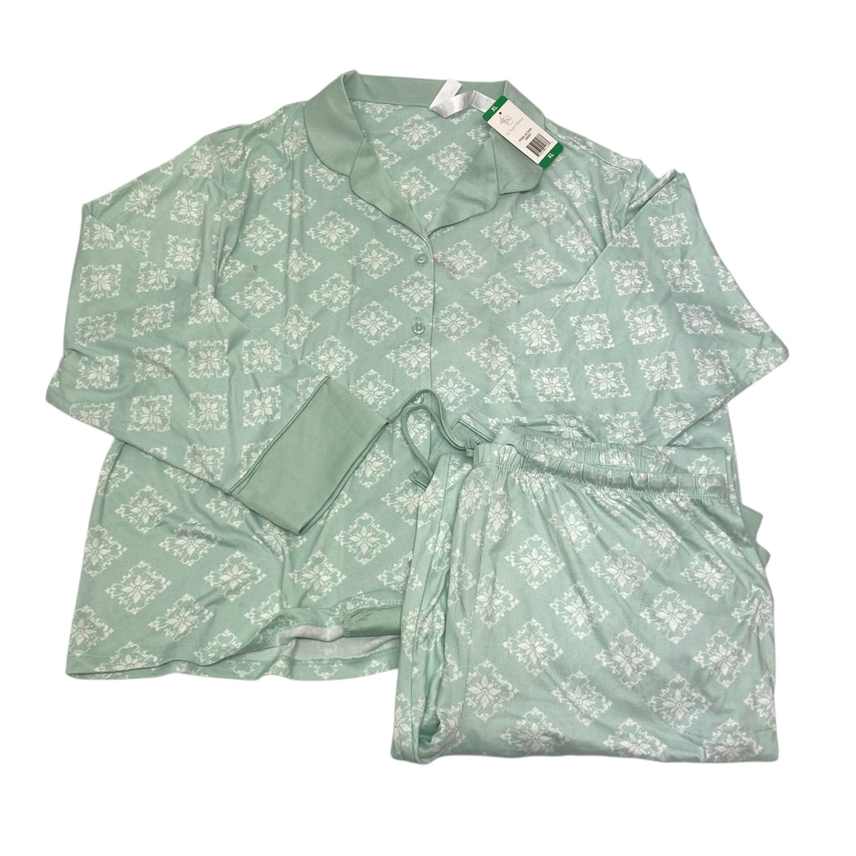 Flora Nikrooz Women's 2 Piece Satin Trim Pyjama Set - Green SIZE - Extra Large