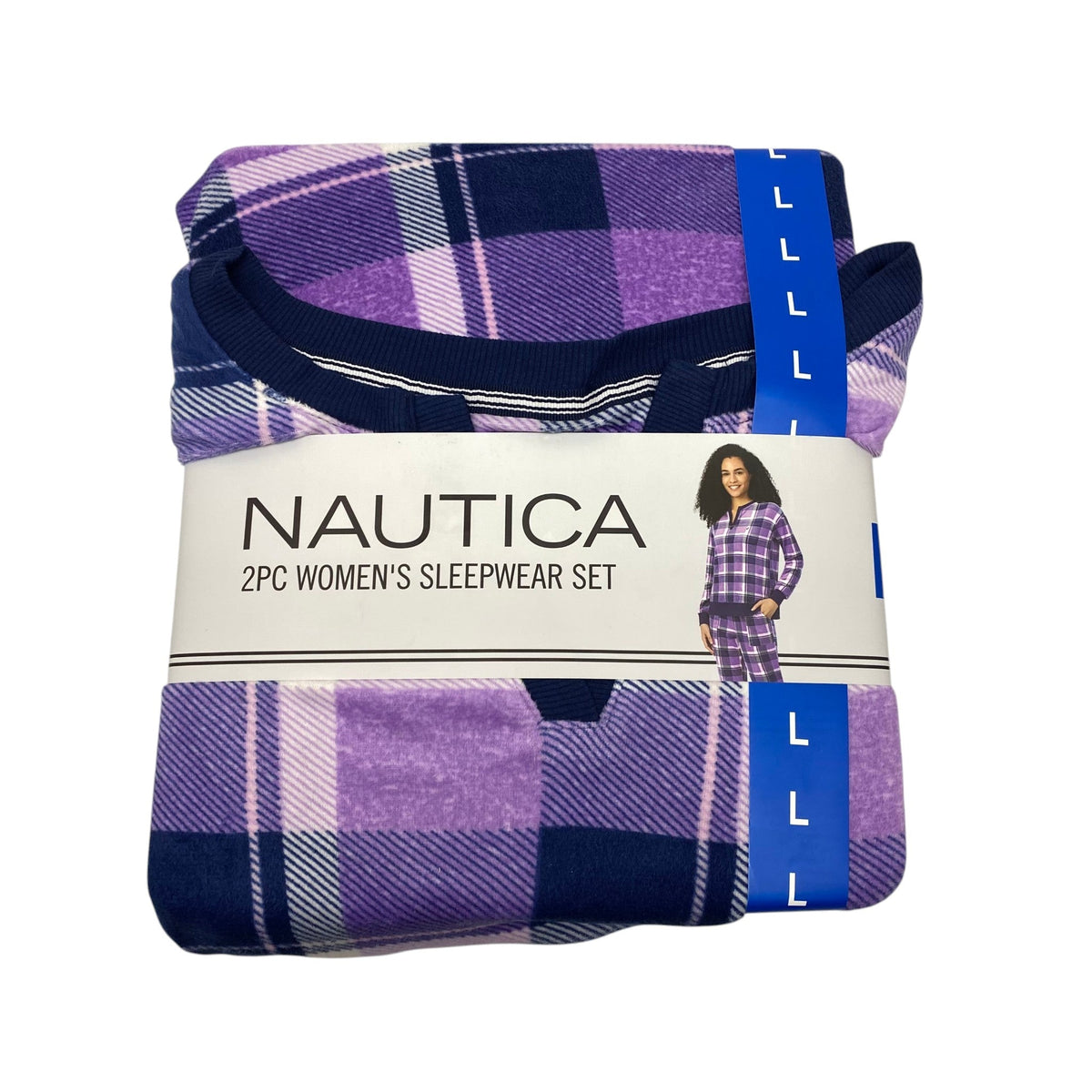 Nautica Women's 2 Piece Fleece Pyjama Set - Purple Plaid SIZE - Large