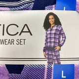 Nautica Women's 2 Piece Fleece Pyjama Set - Purple Plaid SIZE - Large
