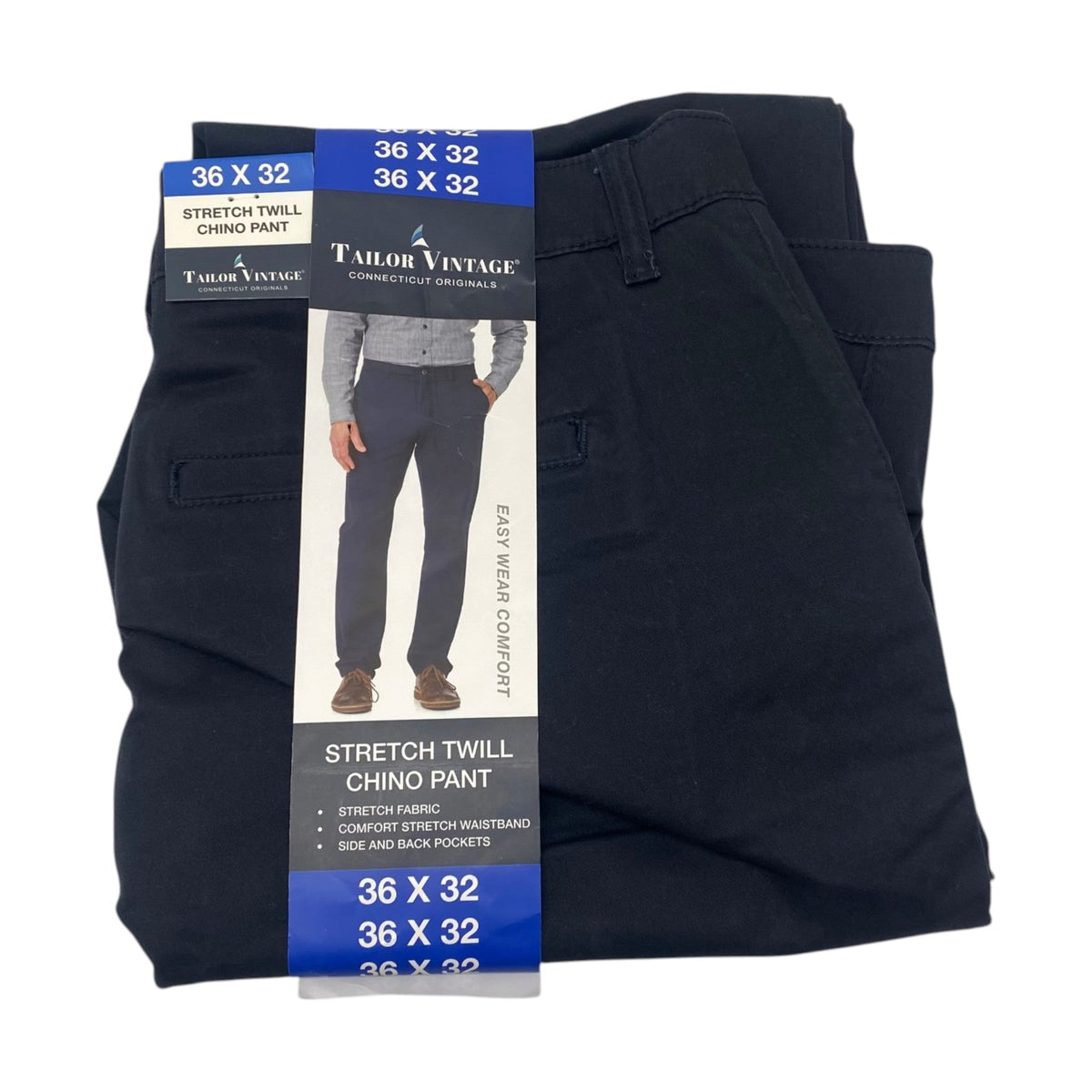 Tailor Vintage Men's Stretch Twill Chino Pant - Dark Navy SIZE - 36