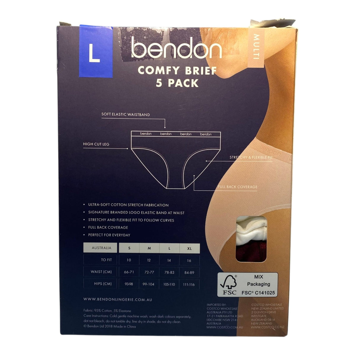 Bendon Women's 5x Comfy Brief - Multicolour SIZE - Large