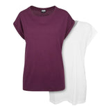 Urban Classics Ladies Extended Shoulder Tee 2-Pack Cherry & White