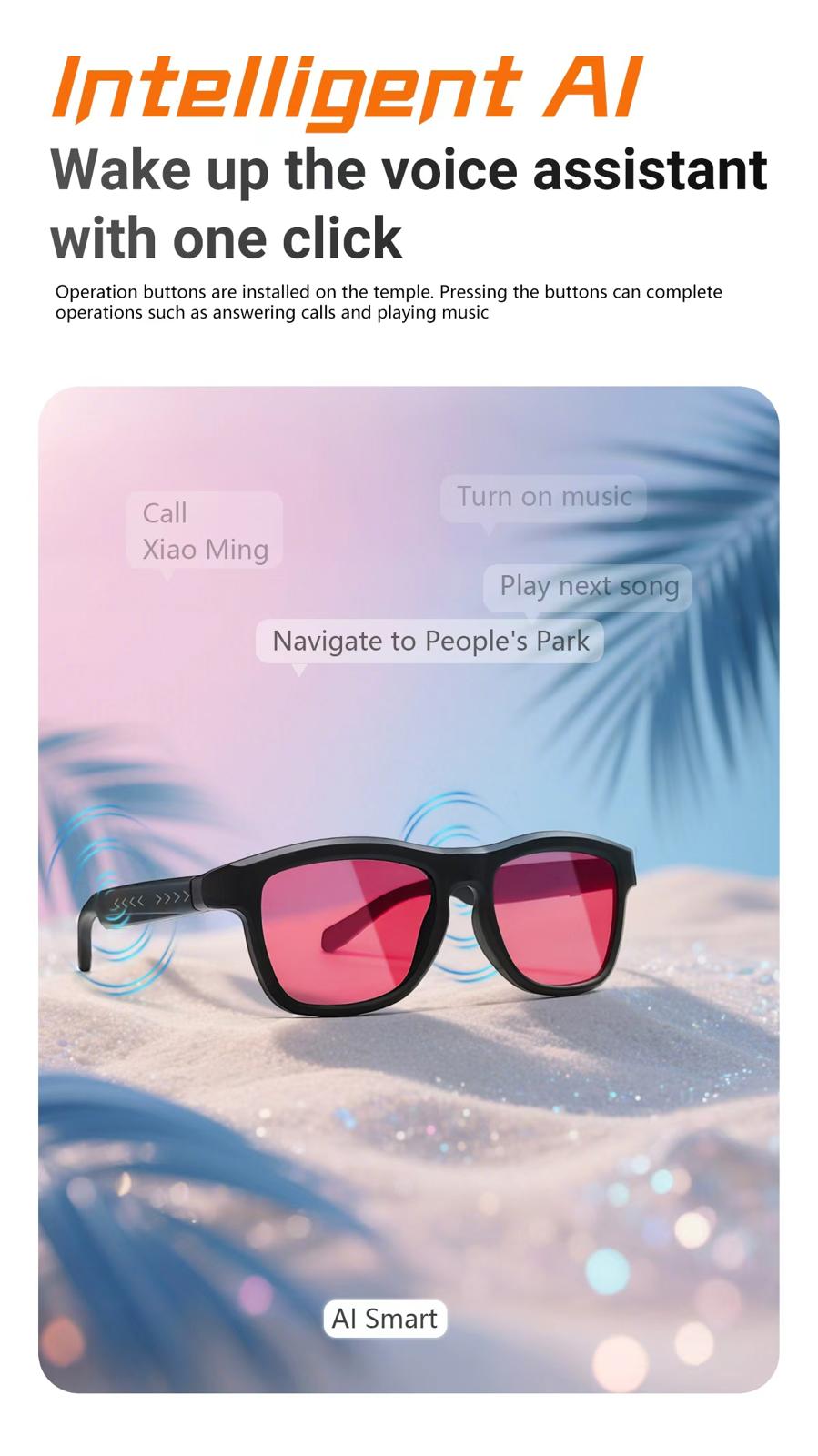 AI Intelligent Touch-Dimming Glasses with Built in Headphones GV90