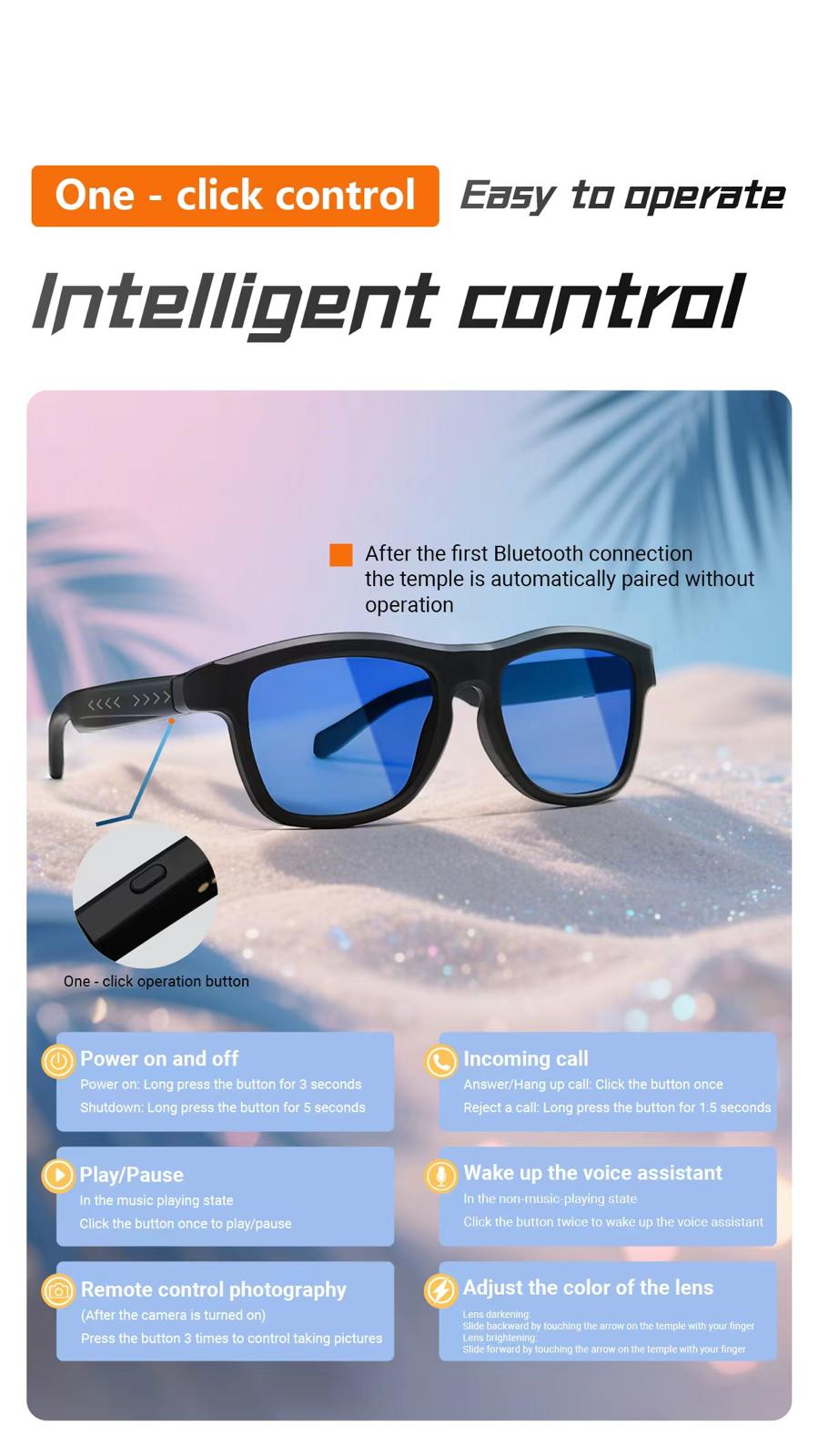 AI Intelligent Touch-Dimming Glasses with Built in Headphones GV90