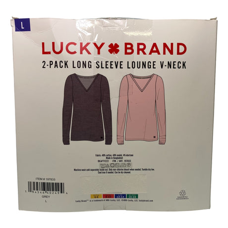 Lucky Brand 2 Pack Long Sleeve Lounge V-Neck Grey/Pink SIZE - Large